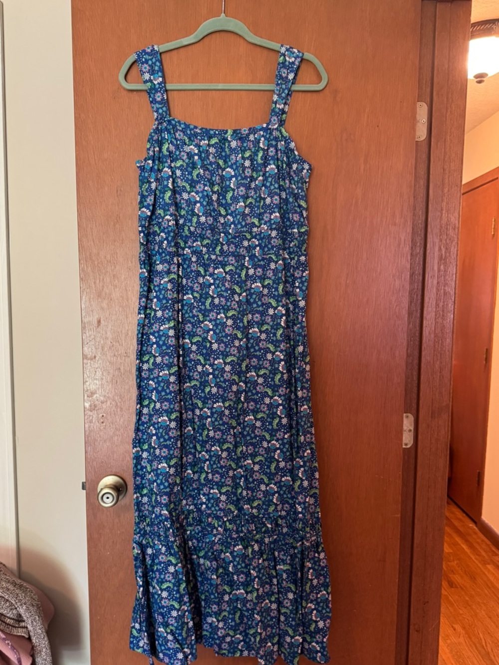 LOFT Blue Floral Sleeveless Dress with Green and Pink Accents